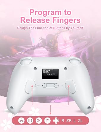 PHNIXGAM Pink Wireless Controller for Switch, Sakura Bluetooth Controller Compatible with Switch 1/Switch 2/Switch Lite/Switch OLED, Windows PC/Steam/Steam Deck/iOS 16.0 and Above/ Android 10.0 and Above, with Programmable Buttons, RGB, Motion Control/Vibration/Turbo