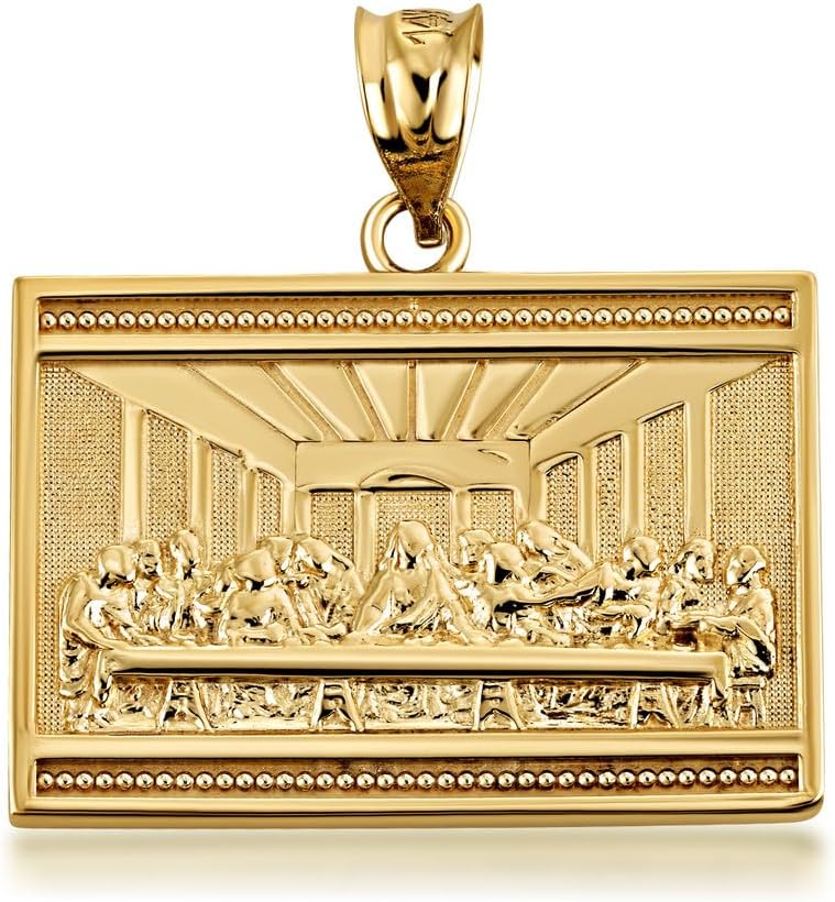 Gold Last Supper of Jesus with His Disciples Necklace | 10K or 14K Yellow, Rose, or White Gold | Choice of Pendant Only or Chain Length