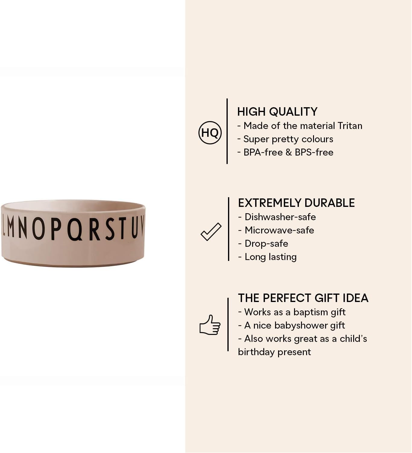 Design Letters Eat & Learn Kids Bowl Tritan Design in Denmark 10 Oz | Kid Cereal Bowl BPA Free | Unbreakable Snack Bowl for Baby Feeding | Tableware & Kid Dinnerware, Dishwasher Safe Soup Bowl | Nude - Image 4