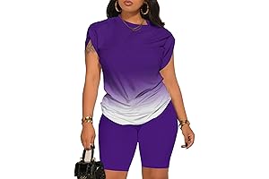 PINSV Women's 2 Piece Outfits Summer Sweatsuits Biker Short Workout Jogger Sets