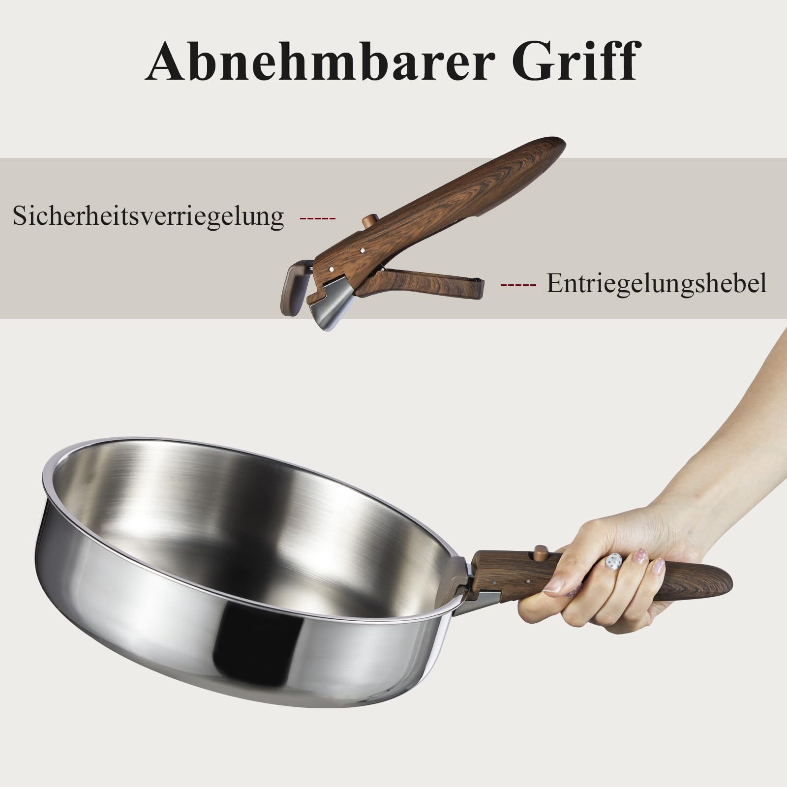 CAROTE 13-tlg, Edelstahl Topf und Pfannenset abnehmbarer Griff Induktion