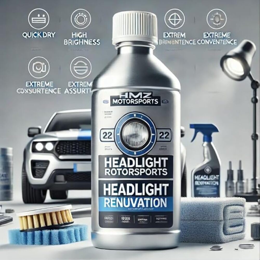 Kit de restauración de faros HMZ: líquido de reparación, herramienta de pulido, kit completo para eliminar el amarilleamiento, el desenfoque y las grietas de los faros del coche. (Kit de reparación