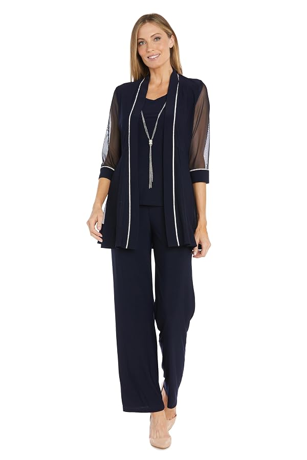 R&M Richards Women's 2-Piece Rhinestone Mock Pantsuit with Necklace & Rhinestone Trim for Mother of the Bride, Cocktail by R&M Richards - Used condition - US$14.52