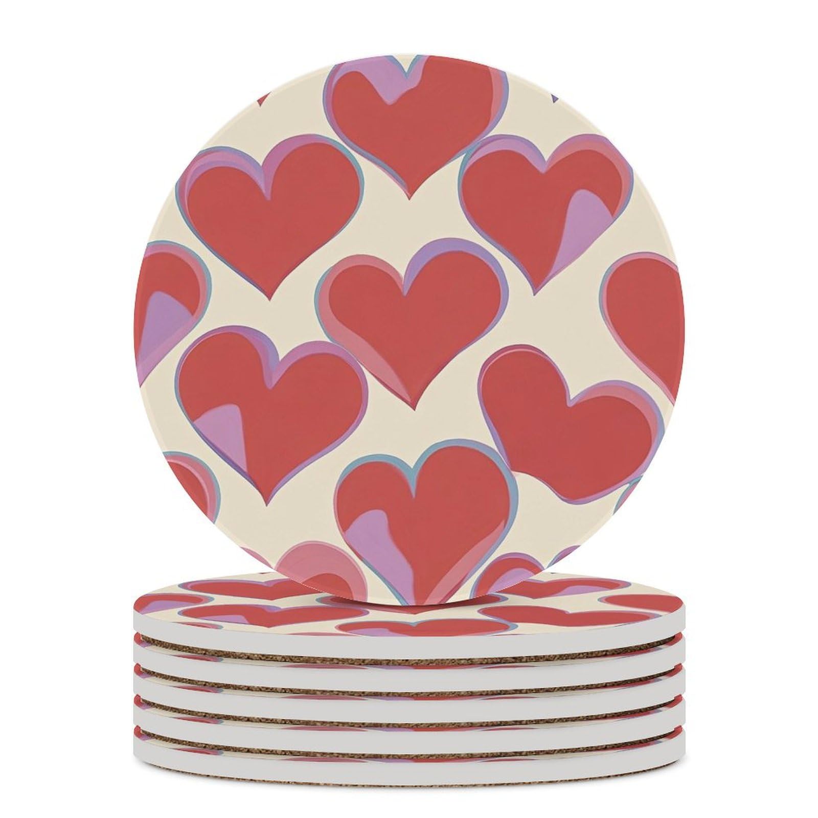 Dessous de verre pour table basse en céramique cœurs rouges