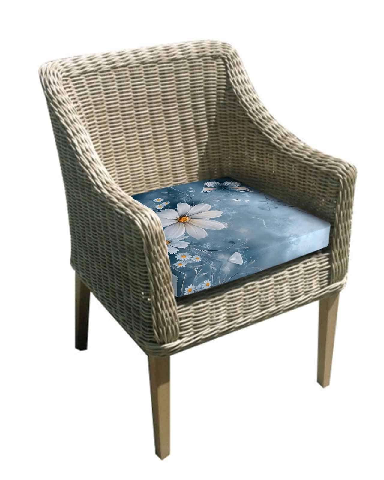 Hokiten White Daisy Floral Outdoor Cushion Chair Cover Set of 2 - Waterproof Couch Seat Covers, Farmhouse Pastoral Botanical Patio Furniture Protector Cushions Slipcovers for Sofa/RV, 20