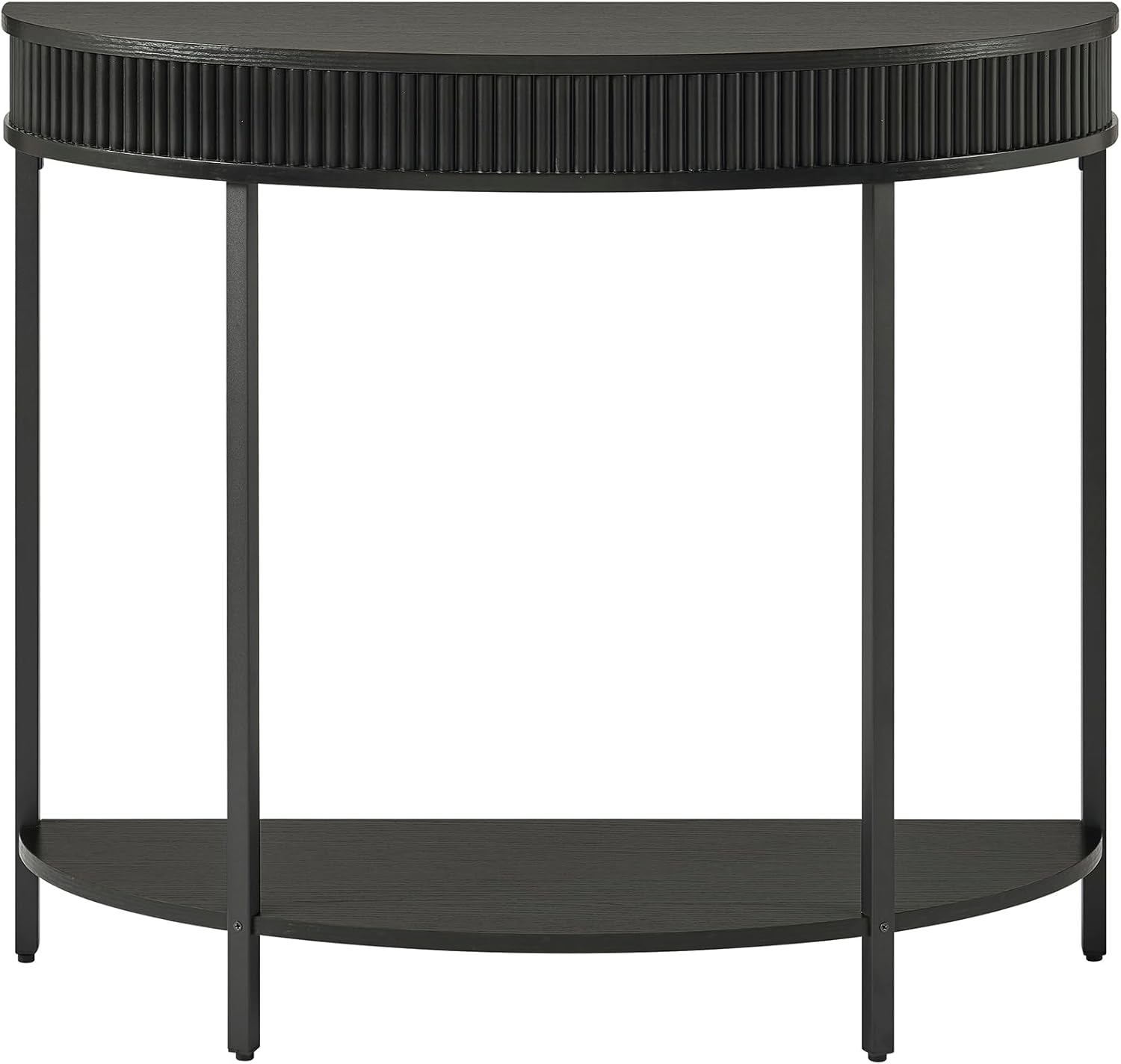 unipaws Fluted Half Moon Console Table, Modern 2-Tier Black Entryway Console, Sofa Back Table for Living Room, Hallway & Foyer (36" Width)