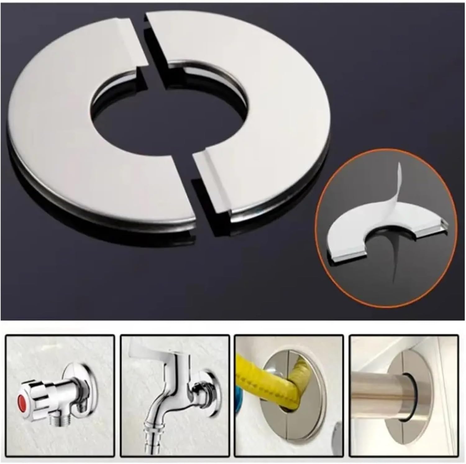 Wall Split Flange 10 Pcs Self-adhesive Shower Faucet Cover Stainless Steel Silver Pipe Wall(140x61mm)
