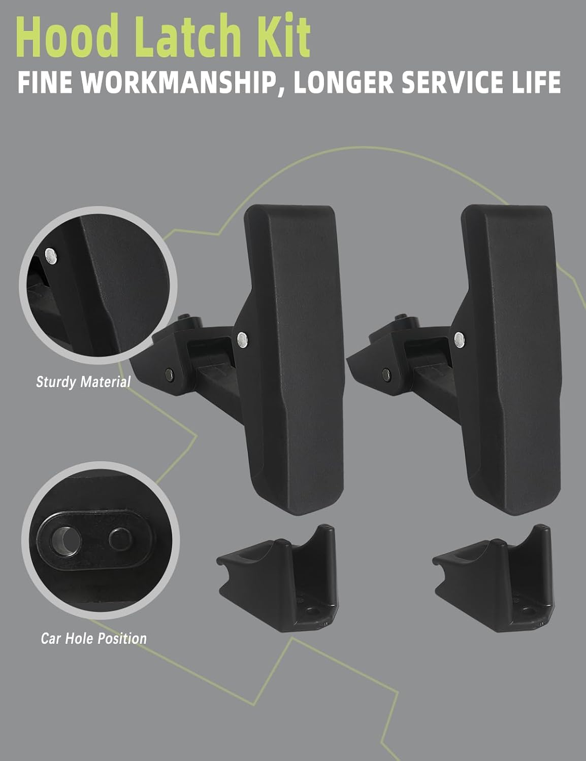 Hood Latch with Catch Bracket 2PCS Compatible with Kenworth T680 2013-2024 Accessories Parts Replaces HLK2201 L56-6027 HLK2202 L56-1035