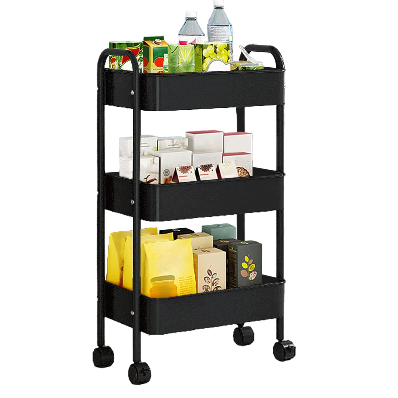 Carrello portaoggetti con ruote, carrello multiuso a 3 livelli, 3 , con | Carrello meccanico a 3 livelli per cucina, camera da letto, bagno