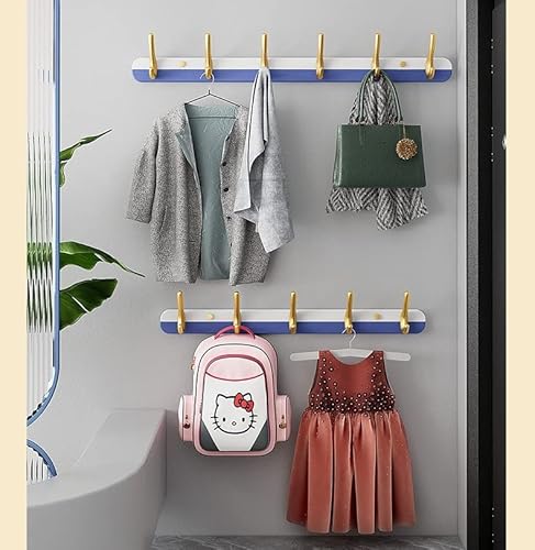 Wandhängende Garderobe Double-Color Aluminum-Alloy Wandreihenhaken Wandhaken Kleiderbügel Schlafzimmer Badezimmer Tür Garderobenhaken (Blue,6 Hooks) Cover