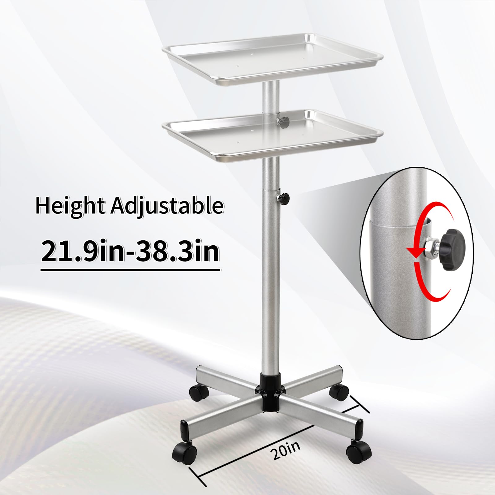 Bandeja de salón, bandeja rodante de salón con altura ajustable, bandeja de salón sobre ruedas, bandeja de color de salón, ideal para uso como bandeja de tatuaje, bandeja médica, bandeja dental..