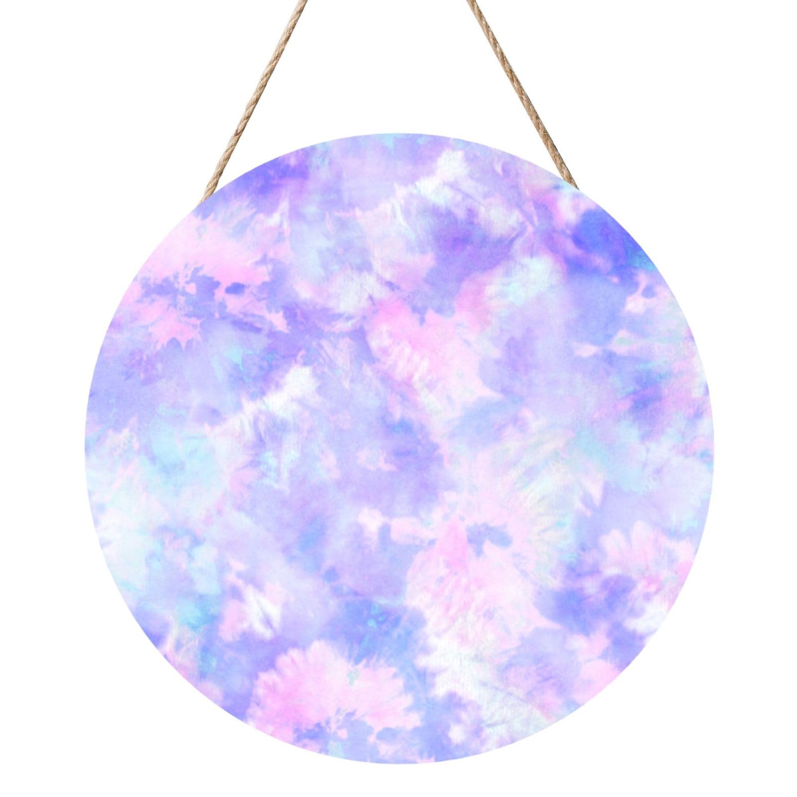 InOmak Purple Pastel Tie Dye, Round Wood Panel Painting 12 in, Wall Hanging Painting For Home
