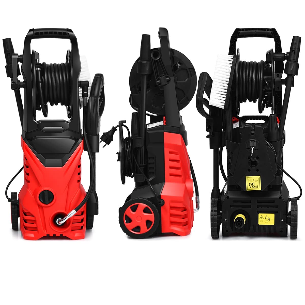 RELAX4LIFE Idropulitrice ad Acqua (1500 W, 140 Bar, 300 L/h) con Spazzola Fissa, Pistola Elettrica ad Alta Pressione e 2 Lance di Pulizia per Auto, Garage e Giardino, Cavo 5 M (Rosso)