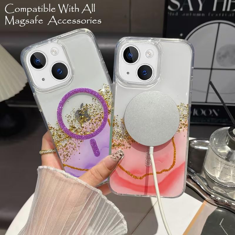 Image of mobistyle Compatible with iPhone 15 Plus | Magentic Glitter Gradian Elegant | Camera Lens Protection Back Cover Case for Women Girls iPhone 15 Plus (Pink)