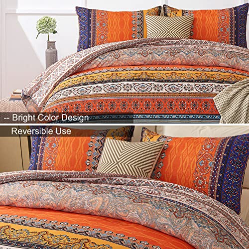 Bohemian Comforter Set Queen,Reversible Boho Striped Pattern Printed Bed Comforter Set For All Season, Soft Microfiber Bedding Sets 90"X90"(3 Pieces, Queen) #TOP6