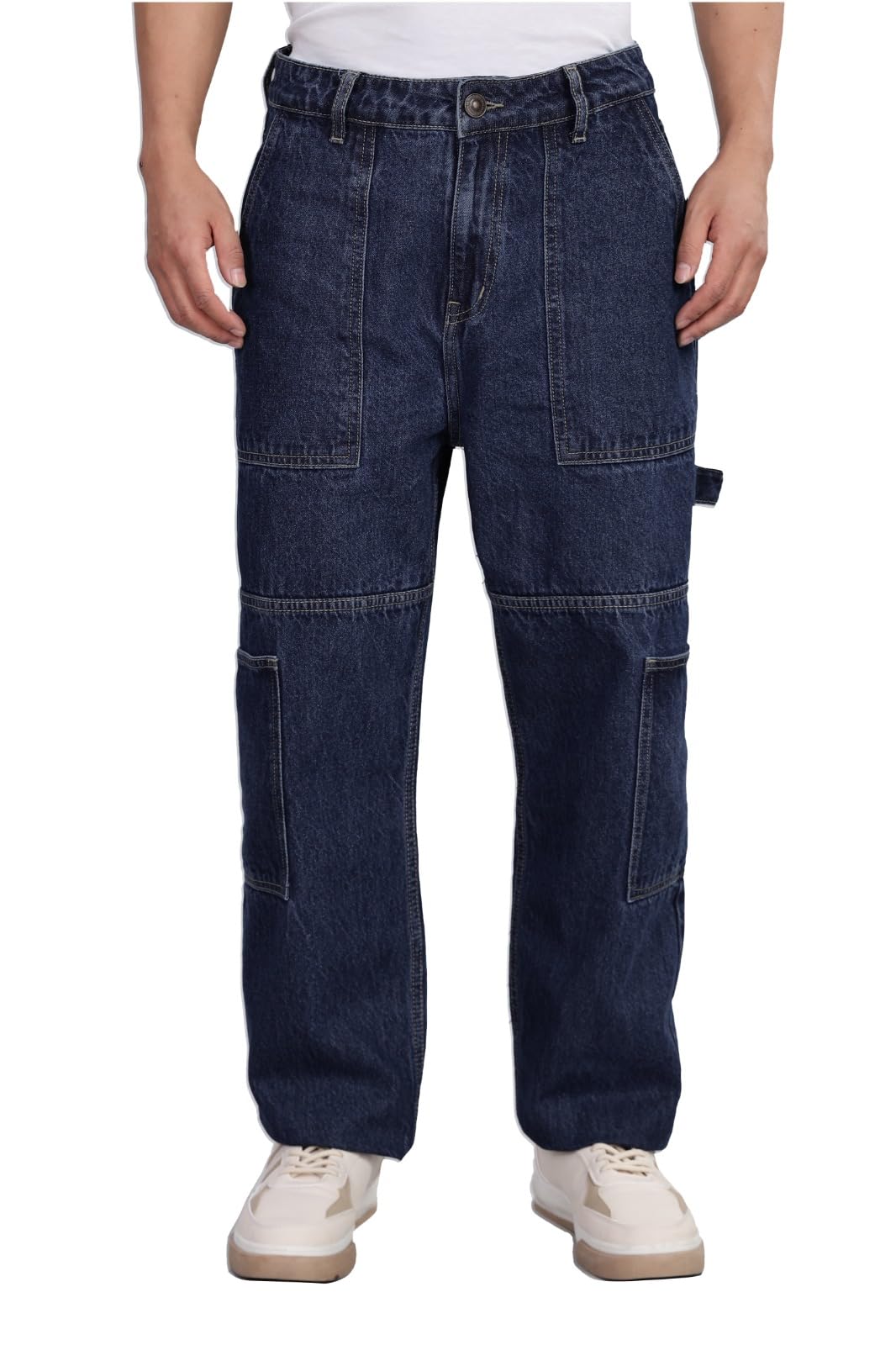 inkd Men's Carpenter Baggy Jeans – Mid-Rise | 100% Cotton | Contrast Stitch| 6 Pocket Styling | Baggy Jeans for Man | Loose fit & Comfortable-picture-41