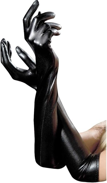 LOVARTSBEAUTY Affe Women's Faux Leather Sexy Long Gloves Sexy Wet Look Adult Sexy Latex Long Gloves, M, Black