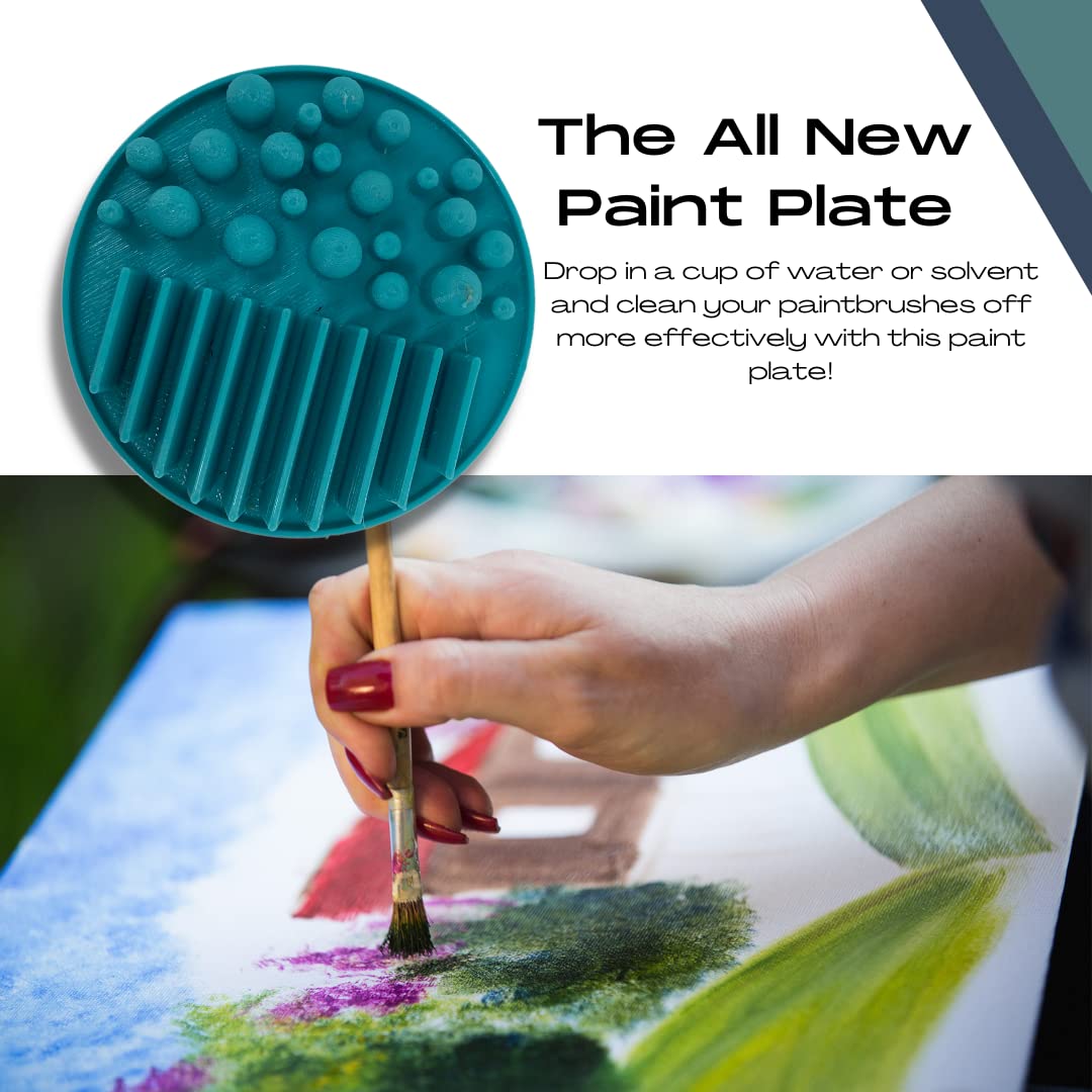 FRESHe Aqua Paint Plate Paintbrush Cleaner Disc - Drop in a Cup of Water & Keep Paint Brushes Clean - For Water-Based Mediums, Acrylic, and Watercolor - Teal (Aqua)