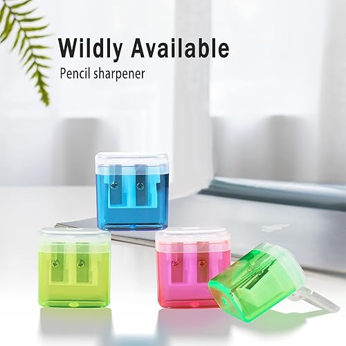 Miniatura 7 de 4 sacapuntas de lápiz sacapuntas manual colorido y compacto de doble agujero con tapa sacapuntas para niños y adultos sacapuntas portátiles de mano