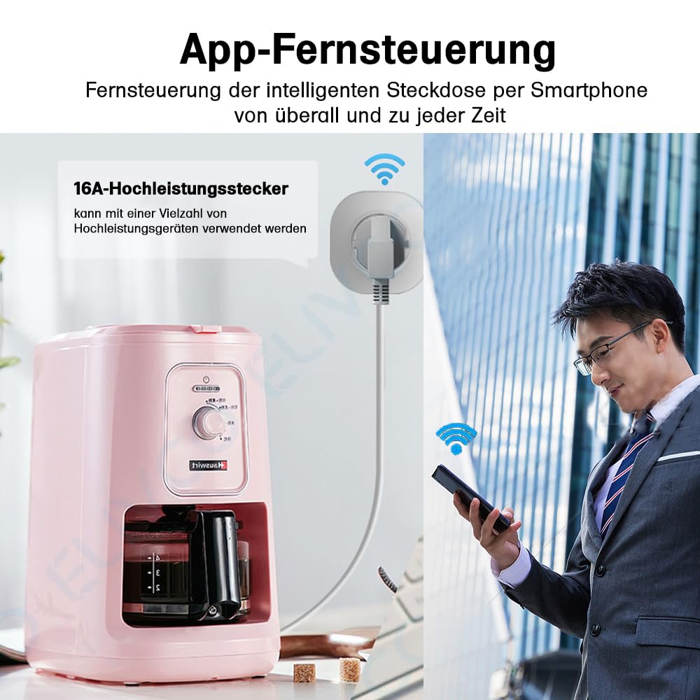 Offgridtec Prise WiFi intelligente, pilotable via application Smart Life/Tuya, suivi de la consommation en temps réel, compatible avec Alexa/Google Home, charge maximale 16 A/3680 W (6 pièces)