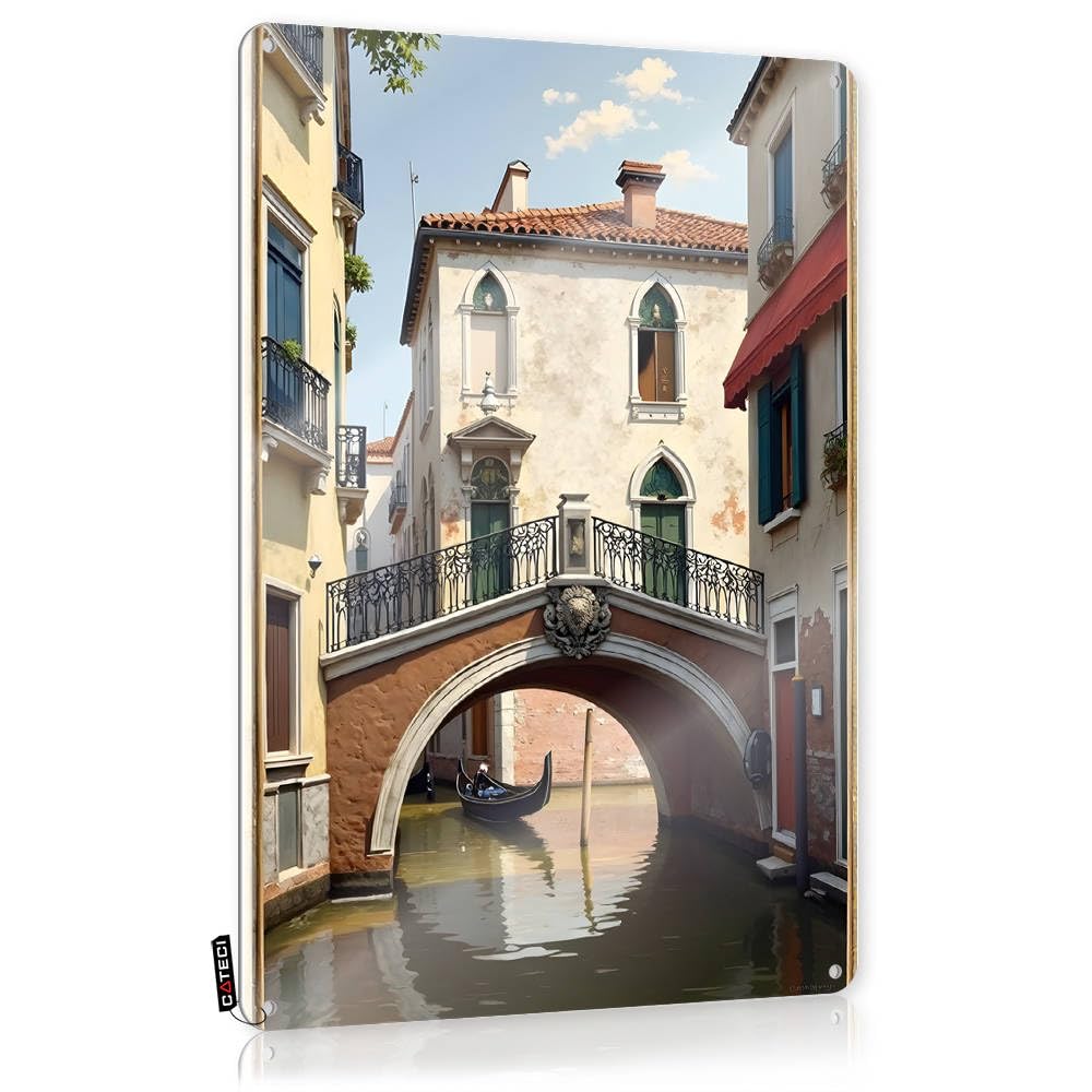 Fzfn Boys Colour Housewarming Retro Wall Decor Accessories | Venetian Canal With Gondola Under Bridge Boho Kitchen Decoration(30X40cm)