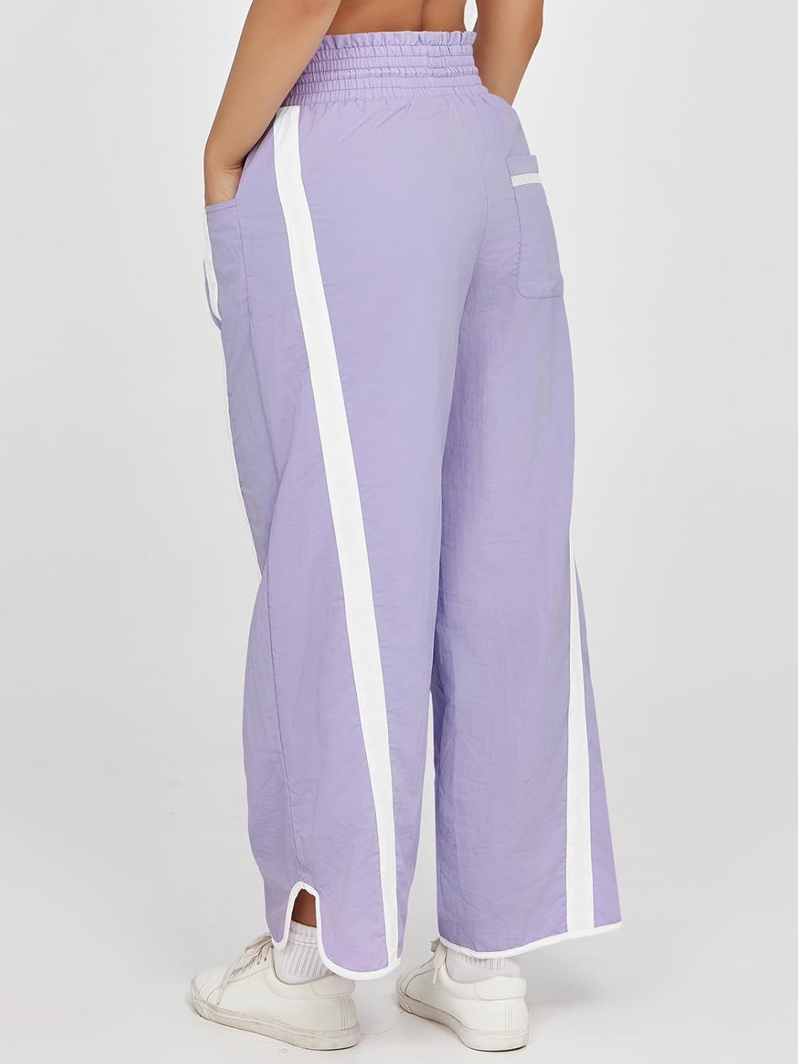 Fisoew Women's Baggy Wide Leg Pants Casual Drawstring Elastic Waisted Contrast Color Workout Y2K Track Pants - Image 5