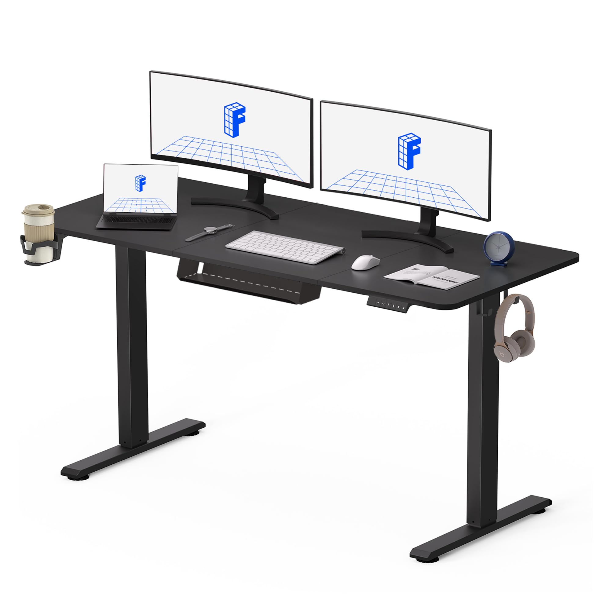 FLEXISPOT 140 * 60cm Electric Standing Desk, Height Adjustable Ergonomic Stand up with 2 Memory Preset and Backpack Hook, Black