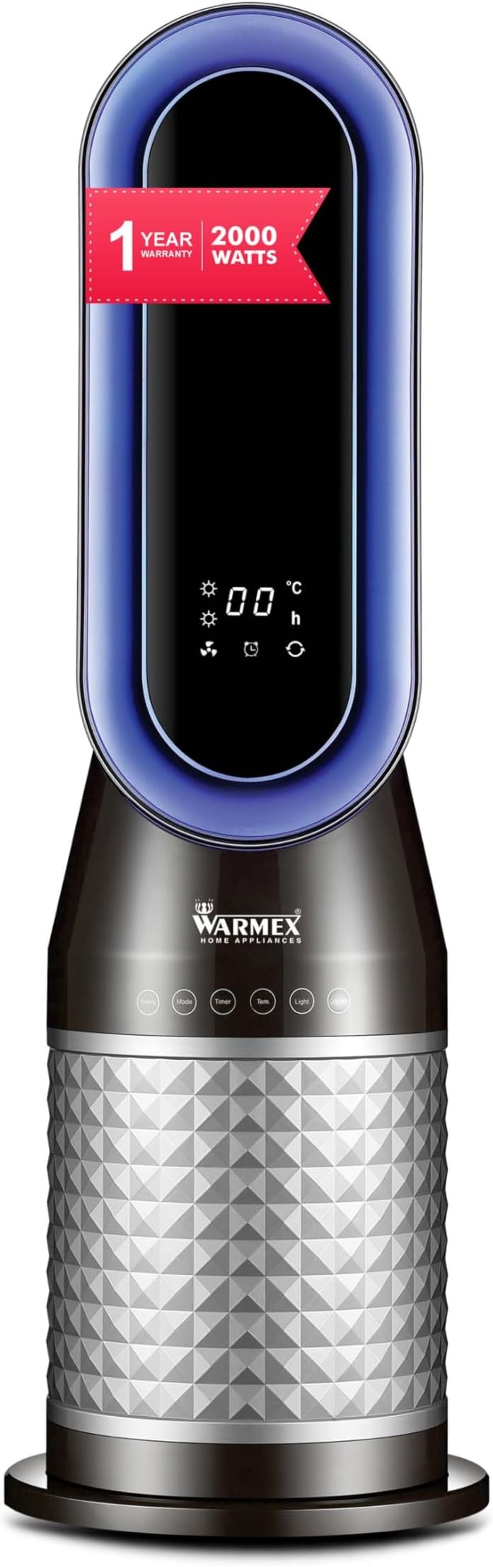 Warmex PTC Premium Tower Heater for Home | Fast Heating with 2 Heat Setting 1000/2000W | Best for Room and Office|Silent Operation and Small Space | 4 Light Mood, Digital Display and Remote Control