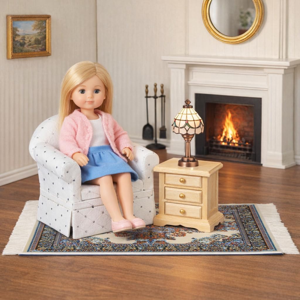 Upholstered Dollhouse Armchair, White Mini Living Room Chair, Fabric Furniture Accessory for 6 Inch Dolls, 1:12 Scale