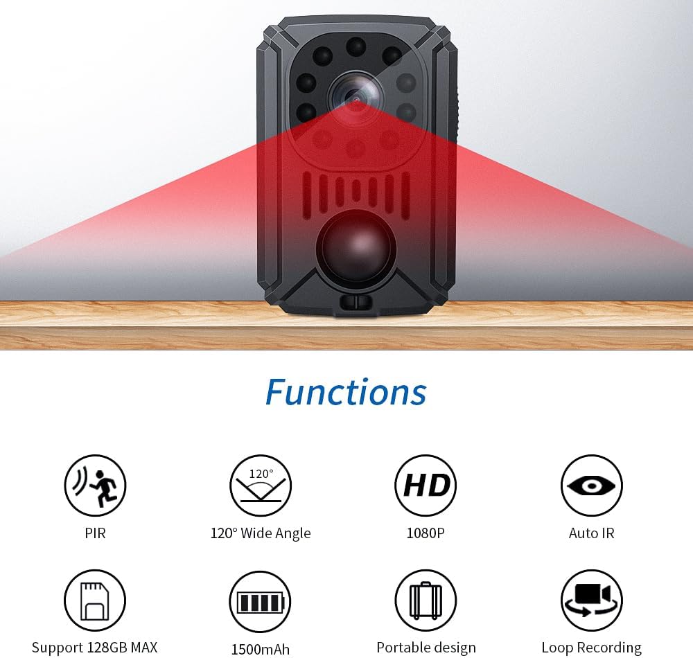 Andoer 1080P HD Body Mounted Camera Portable Video Recorder Hidden Camera with Auto Night Vision Large Battery Capacity 120°Wide Angle with Back Clip Bracket Base