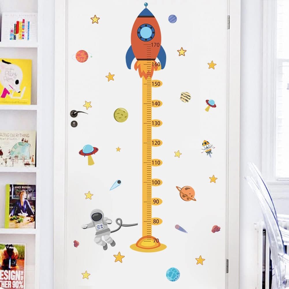 Azonee Cartoon Space Rocket Height Chart Sticker, Growth Height Chart Measurement Removable Wall Sticker Decal, Children Kids Baby Home Room Nursery DIY Decorative Adhesive Art Wall Mural