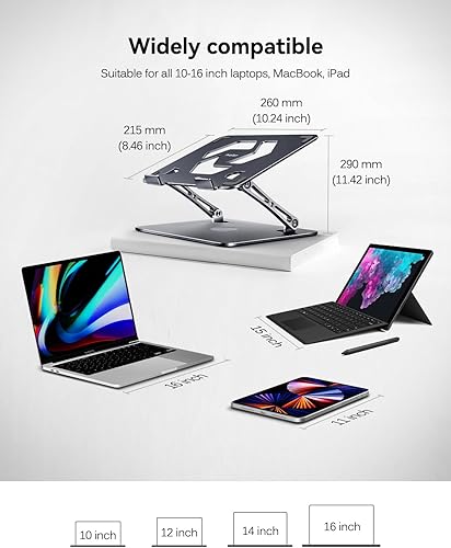 Miniatura 7 de ivoler Soporte ajustable para laptop con base giratoria de 360, soporte ergonómico para computadora de escritorio, elevador plegable y portátil,