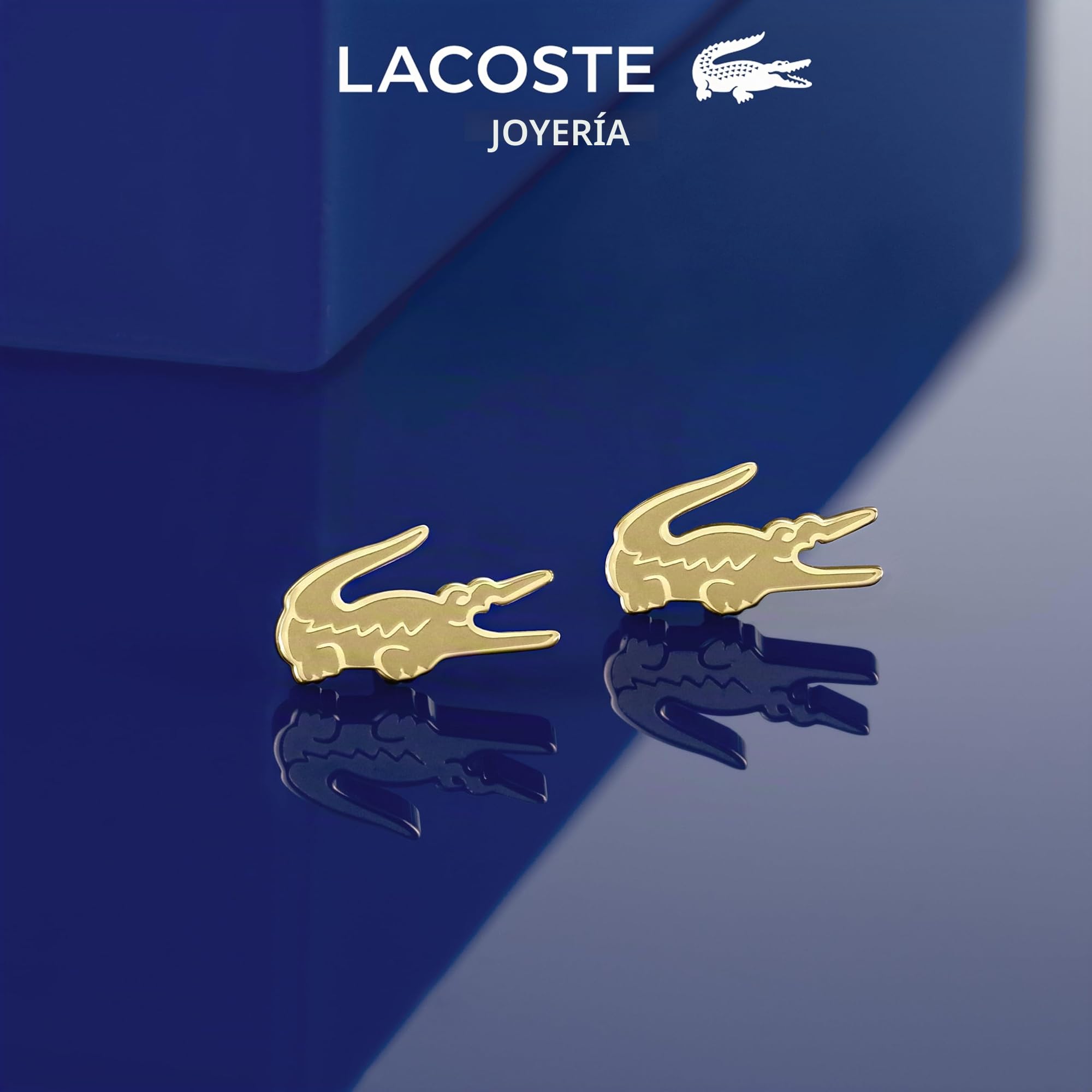 Lacoste Pendientes de botón para Mujer Colección CROCODILE disponibles en Color Plata, Oro Amarillo o Oro Rosa
