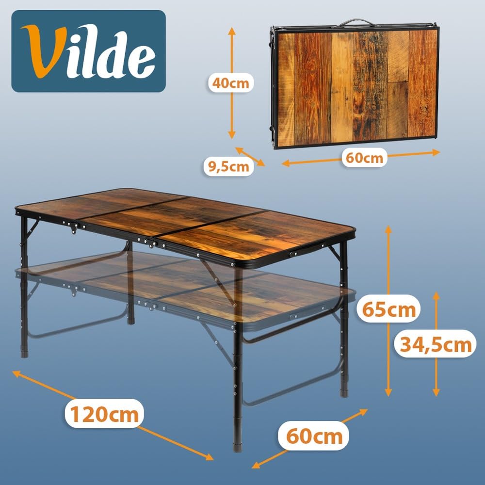 Vilde Składany stół kempingowy, aluminium, 120 x 60 x 34 5/65 cm