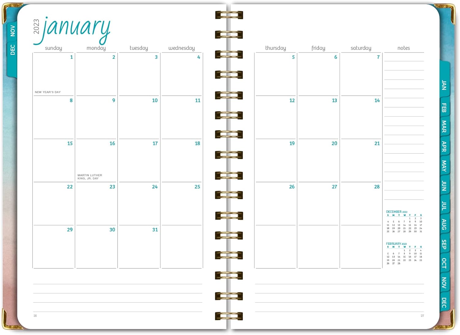 HARDCOVER 2023 Planner: (November 2022 Through December 2023) 5.5"x8" Daily Weekly Monthly Planner Yearly Agenda. Bookmark, Pocket Folder and Sticky Note Set (Blue Pink Gradient) : Office Products