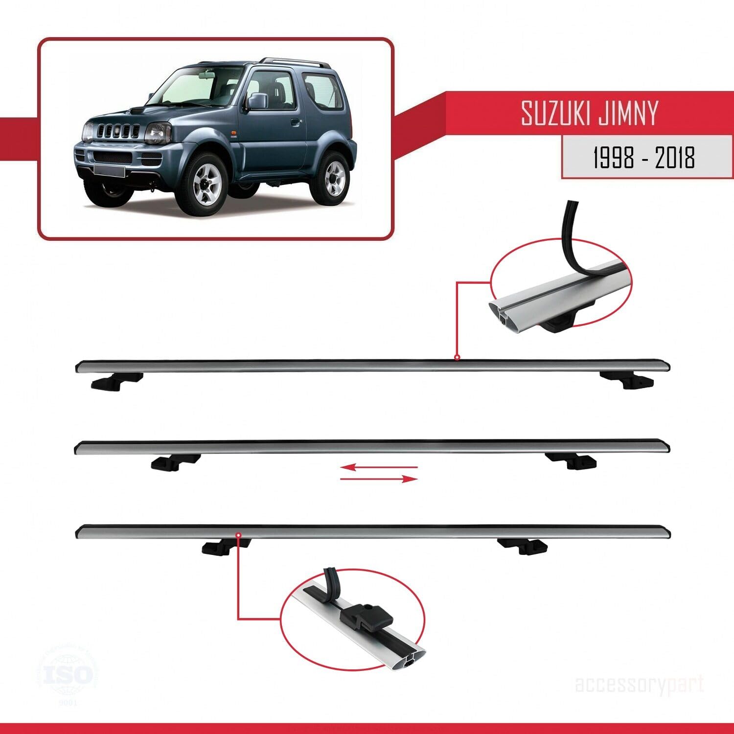 Kompatybilny z Compatible with Suzuki Jimny 3 1998-2018 BASIC Model Aluminiowy bagażnik dachowy 2 poprzeczki, szary