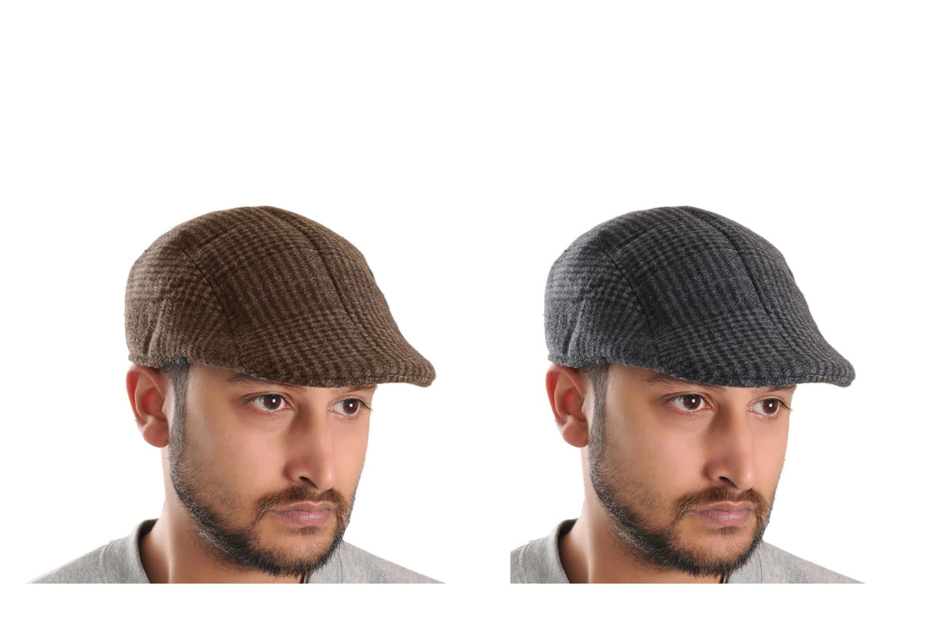 CLOTHERAGolf/Flat Caps with Flap (Pack of 2) Black & Grey for Men