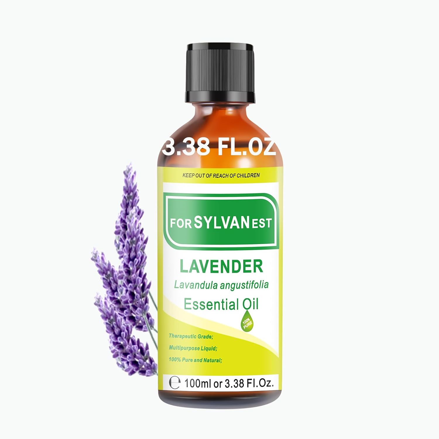 Lavender Essential Oil 3.38FL OZ/100ml, 100% Pure and Natural Lavender Oil for Skin, Hair, Massage, Aromatherapy & Candle Making Scent