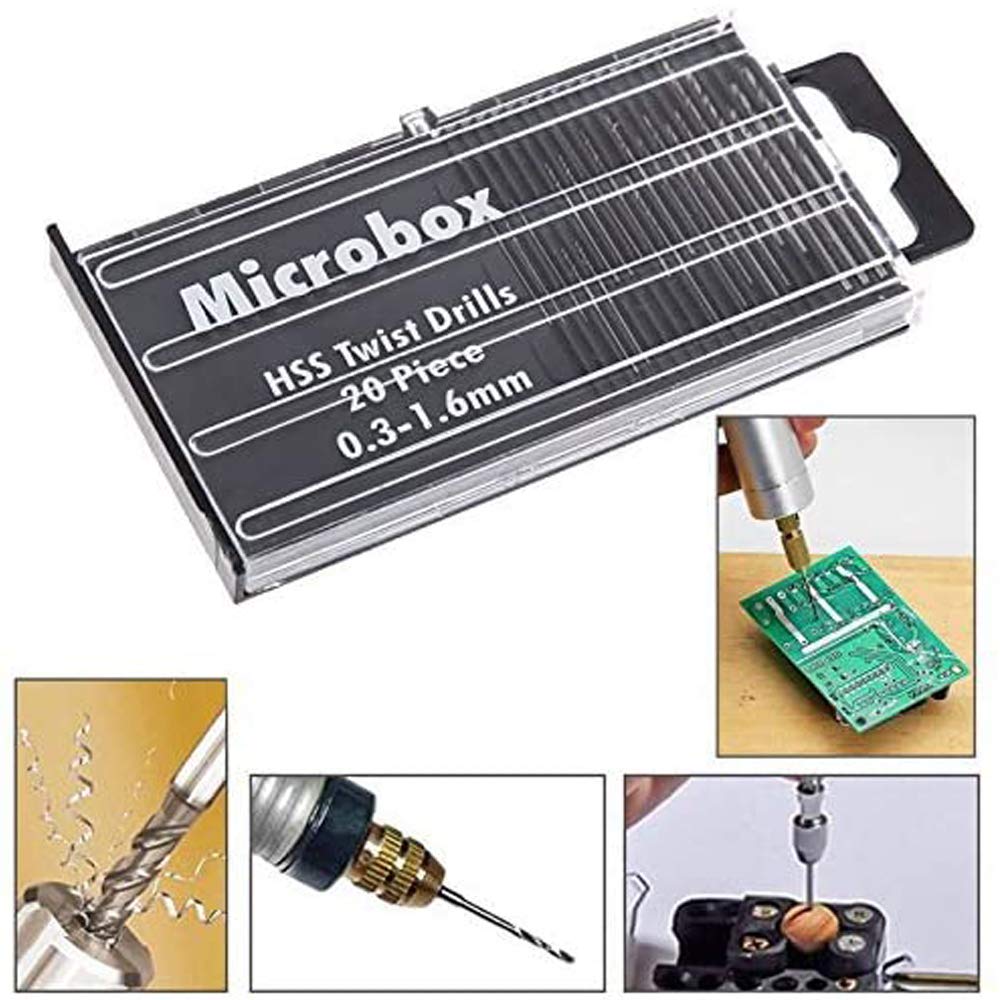 Mini-forets hélicoïdaux HSS 0,3-1,6 mm Lot de 20 pour PCB gravure métal CNC