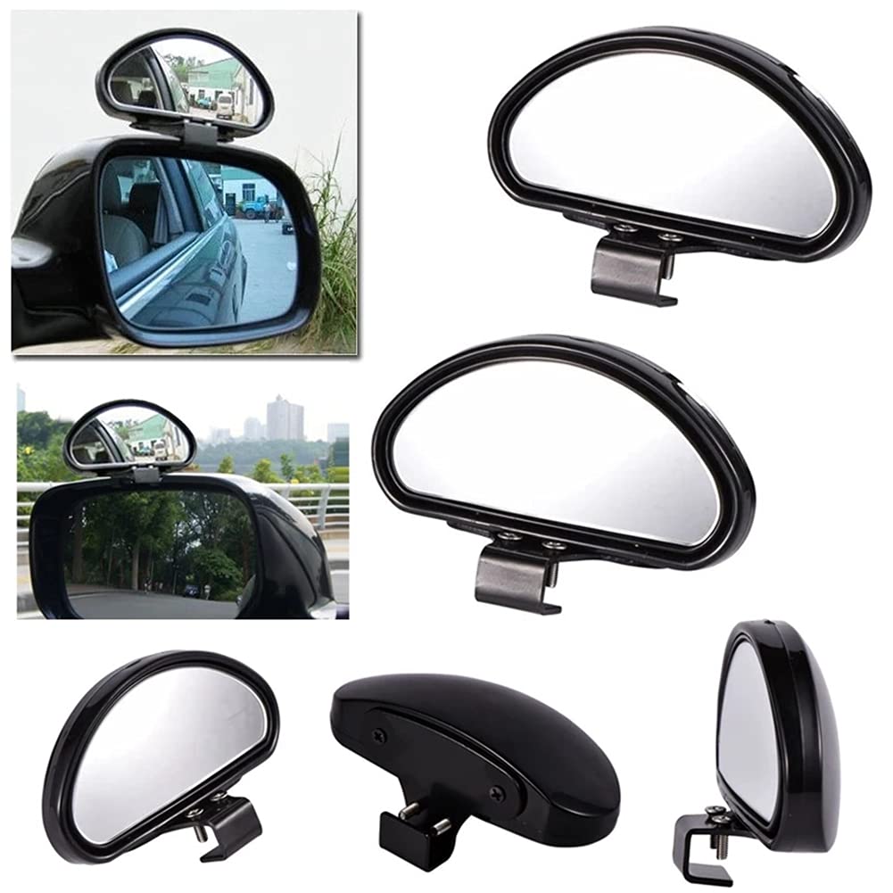 Specchietto Retrovisore Grandangolare 360° Per Auto - Doppio Lato Antipunto Cieco, Inclinabile, Nero, 7.5x5.5cm