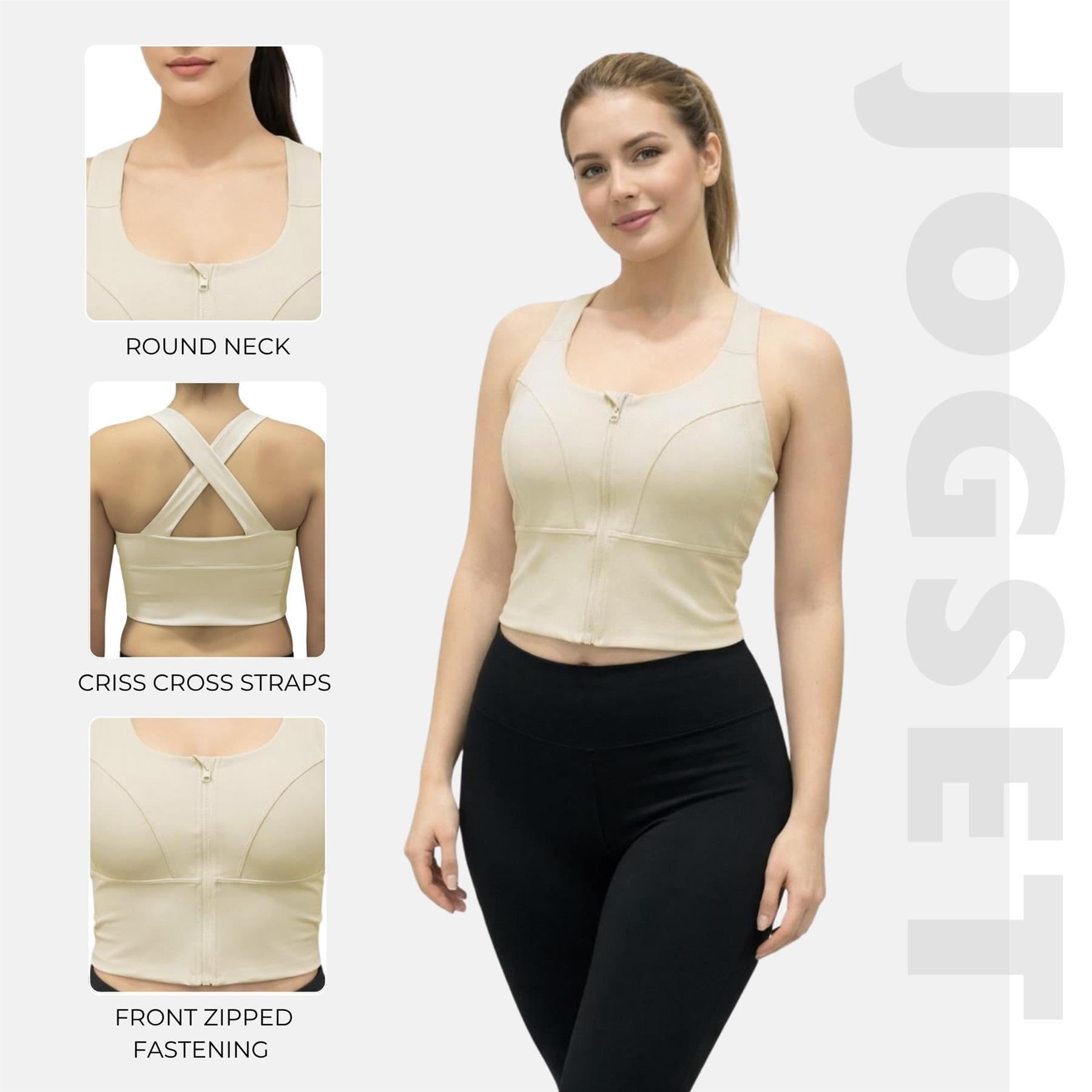 janisramone® Reggiseni sportivi da donna ad alto impatto con cerniera frontale, spalline elastiche incrociate posteriori con cuscinetti rimovibili, top corto da palestra, reggiseni da donna, reggiseno