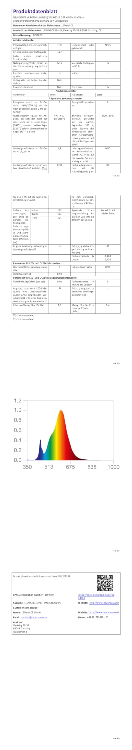 LEDVANCE SMART+ MATTER LED-Lampe, kompatibel mit Google, Alexa, Apple, Weißglas, 4,8W, 470lm, E27, Farblicht & Weißlicht, App- oder Sprachsteuerung, bis zu 15.000 Std. Lebensdauer, single pack