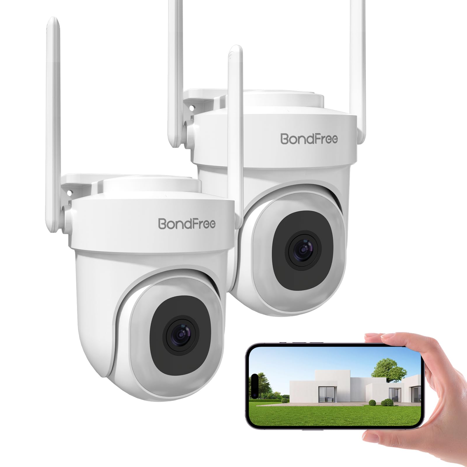 BondFree 2 Pack 4MP Security Camera Outdoor 2.4/5G WiFi Cameras for Home Security with 360°PTZ Surveillance Camera,24/7/Color Night Vision/Motion Detection/2 Way Talk/Compatible with Cloudedge