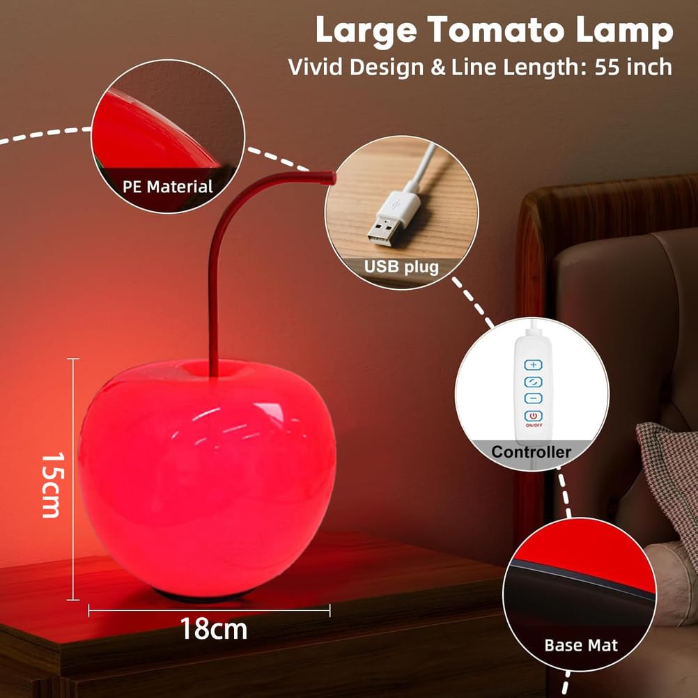 OOWOKS Kirsch Lampe LED Kirsch Tischlampe Kreativ Tischleuchte Dimmbare mit USB-Kable, 3 Farbtemperaturen Glas Rund Dekorative Lampe für Nachttisch Wohnzimmer Schlafzimmer Restaurant