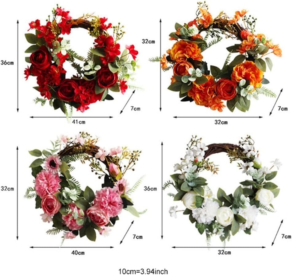 Peony Wreath Flower Wreaths for Front Door Peonies with Green Leaves Spring for Halloween Christmas Wedding Wall(E)