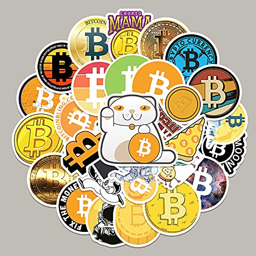 Bitcoins Aufkleber Bitcoin Stickers 50 Stück Skateboard Graffiti Aufkleber Motorräder Fahrrad Snowboard Gepäck Laptop Auto Koffer für Kinder und Jugendliche Wasserdichte Vinyl Aufkleber
