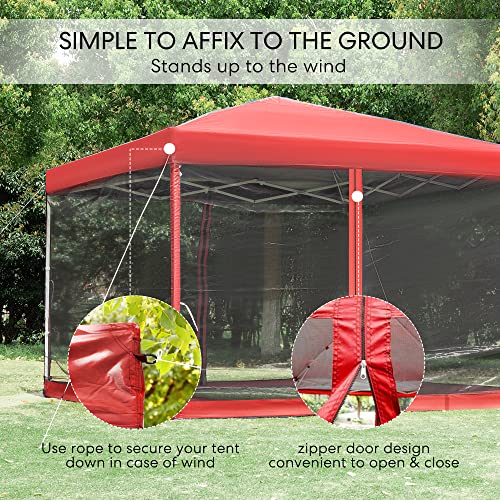Vivohome 210D Oxford Easy Pop Up Canopy, 8X8 Outdoor Screen Tent With Mesh Mosquito Netting Side Walls For Camping Picnic Party Deck Yard Events,Red #TOP2