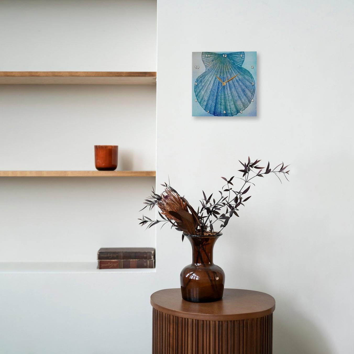 3dRose DPP_79342_3 Large Aqua Shell Beach Theme Art Wall Clock, 15 by 15-Inch