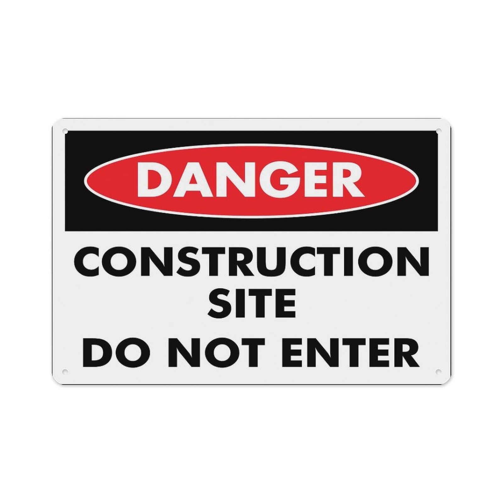 Peiyeety A09 Danger Construction Site Doenter Sign Aluminum Tin Warning Signs For Home Outdoor Garden 12X16 Inches