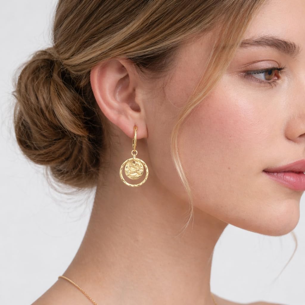 Sterling Silver Hammered Teardrop Drop Dangle Earrings for Women,Disc Leverback Circle Drop Earrings Hypoallergenic Jewelry - Image 2